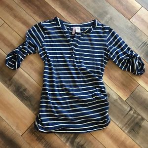 Navy & White Striped Top 3/4 Length Sleeve